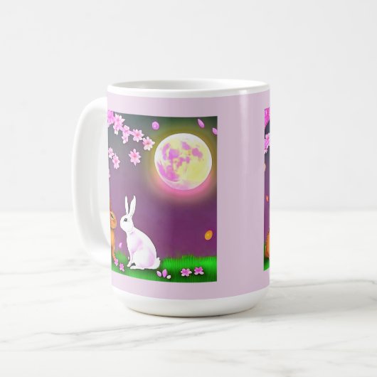 Sakura Rabbits Under Cherry Trees and Pink Moon Kaffeetasse (Vorderseite Links)