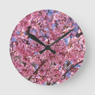 Sakura rosa Kirschblossom Himmel Runde Wanduhr