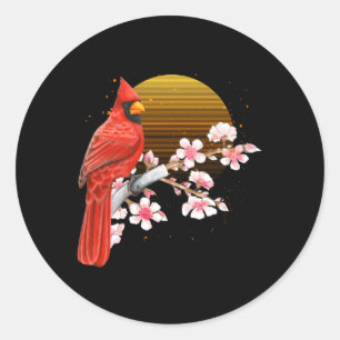 Sakura Roter Kardinal Vogelbeobachtung Cherry Blos Runder Aufkleber
