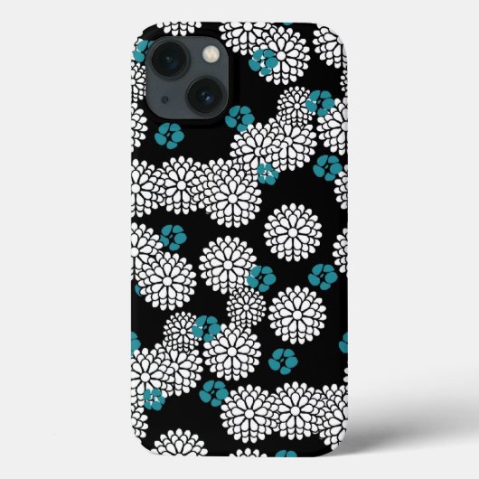 Sakura schwarz blaue Blüten Blumenmuster Case-Mate iPhone Hülle (Rückseite)