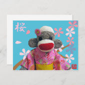 Sakura Sock Monkey Postcard Postkarte (Vorne/Hinten)