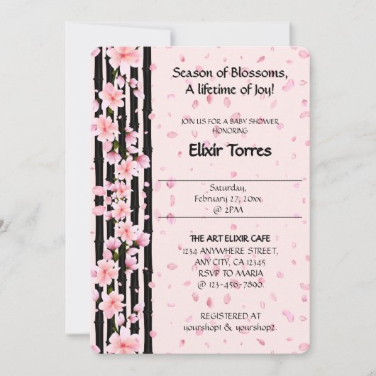 Sakura Spring Cherry Blossoms Babydusche Einladung (Vorderseite)