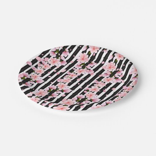 Sakura Spring Cherry Blossoms Babydusche Pappteller (Schrägansicht)