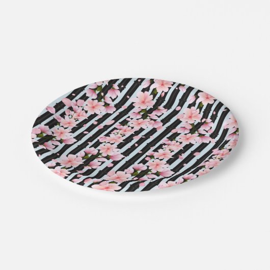 Sakura Spring Cherry Blossoms Babydusche Pappteller (Schrägansicht)