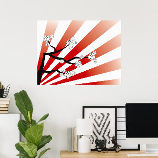 Sakura Sunrise White Cheroms Blume Zen Poster
