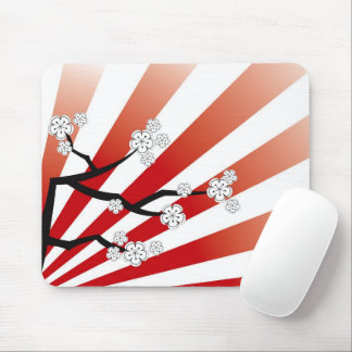 Sakura Sunrise Zen Streifen Weißes Kirschblüten Mousepad