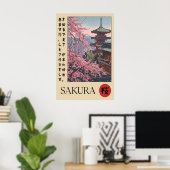 Sakura Temple Print Japanese Pagoda, Cherry Poster (Heimbüro)