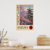 Sakura Temple Print Japanese Pagoda, Cherry Poster (Küche)