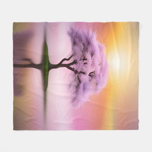 Sakura Tree bei Sonnenaufgang Fleecedecke (Vorderseite (Horizontal))