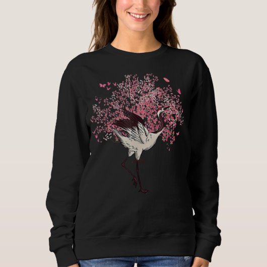 Sakura Tree Cherry Blossom Crane Bird Japanischer Sweatshirt (Vorderseite)