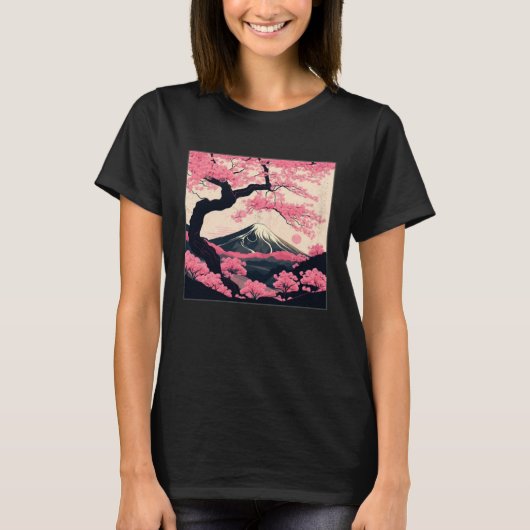 Sakura Tree Cherry Blossom Illustration Scenery Wo T-Shirt (Vorderseite)