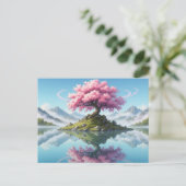 Sakura Tree Lake Landscape Postcard - Artistic Asi Postkarte (Stehend Vorderseite)