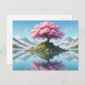 Sakura Tree Lake Landscape Postcard - Artistic Asi Postkarte (Vorne/Hinten)