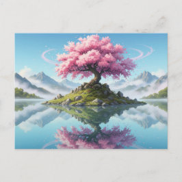 Sakura Tree Lake Landscape Postcard - Artistic Asi Postkarte