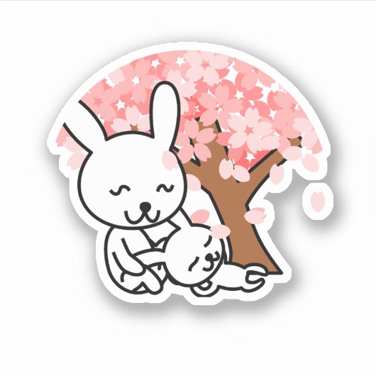 Sakura Tree Niedlich Kawaii Bunny Couple Aufkleber (Vorderseite)