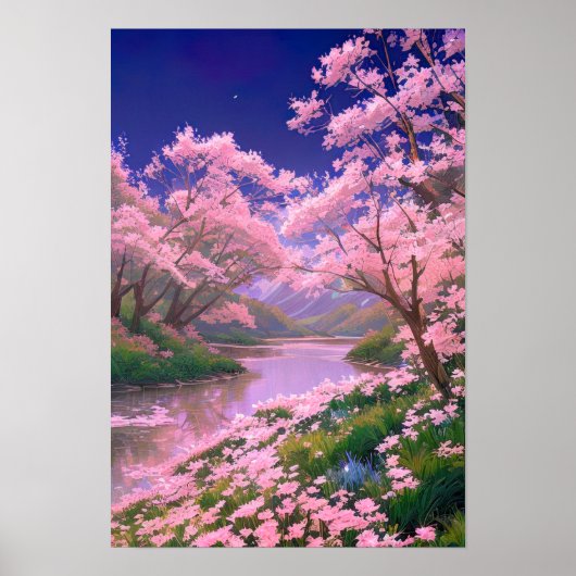 Sakura Trees am Serenufer Poster (Vorne)