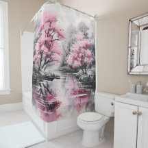 Sakura über den Fluss Ink Painting