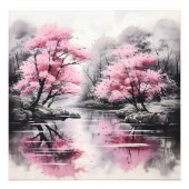 Sakura über den Fluss Ink Painting Fotodruck (Vorne)
