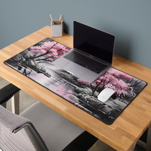 Sakura über den Fluss Ink Painting Schreibtischunterlage (Büro 2)