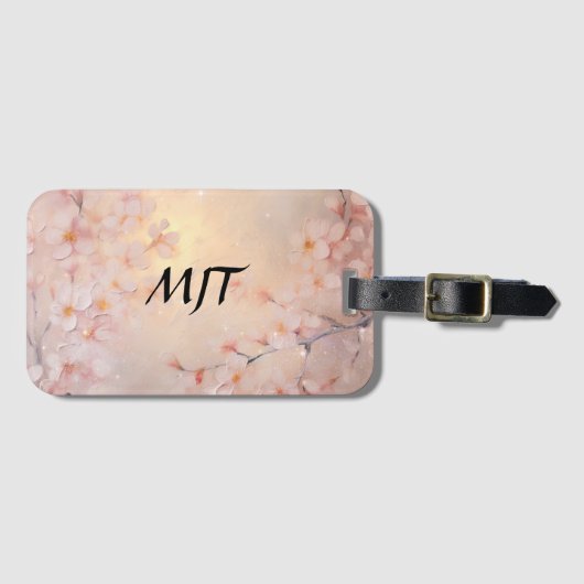 Sakura und Golden Light Cherry Blossom Monogramm Gepäckanhänger (Vorderseite (Horizontal))