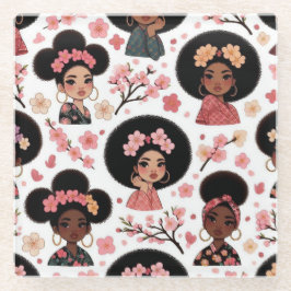 Sakura und Puffs - schwarze Mädchen mit afro puffs Glasuntersetzer