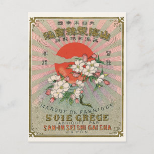 Sakura und Sonne Vintage Japanisches Seidenlabel Postkarte
