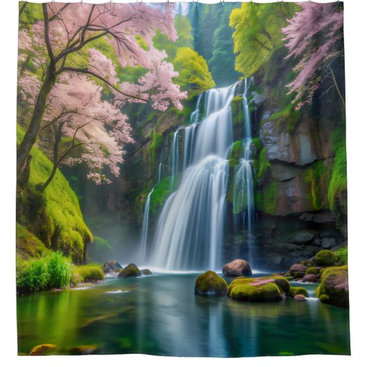 Sakura Wasserfall Duschvorhang (Vorderseite)