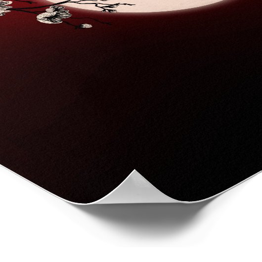 Sakura - weiße Blüte - Mond Poster (Ecke)