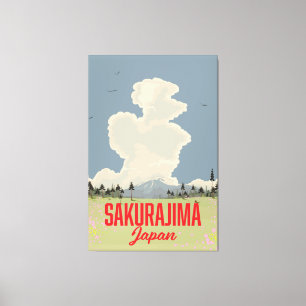Sakurajima Japan Retro-Reise-Poster. Leinwanddruck