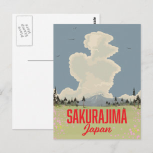 Sakurajima Japan Retro-Reise-Poster. Postkarte