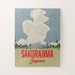 Sakurajima Japan Retro-Reiseplakat. Puzzle