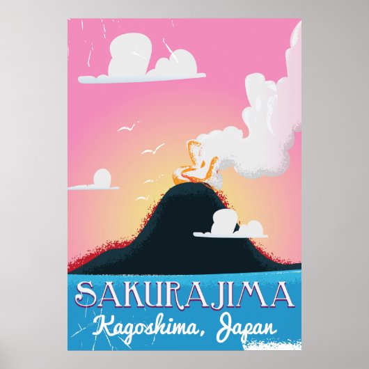 Sakurajima Vulkan Japan Vintage Reiseplakat Poster (Vorne)