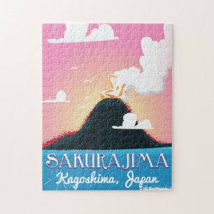 Sakurajima Vulkan Japan Vintage Reiseplakat Puzzle