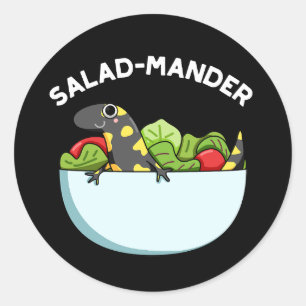 Salad mander Funny Salamander Animal Pun Dark BG Runder Aufkleber