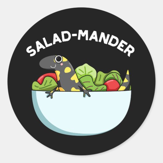 Salad mander Funny Salamander Animal Pun Dark BG Runder Aufkleber (Vorderseite)