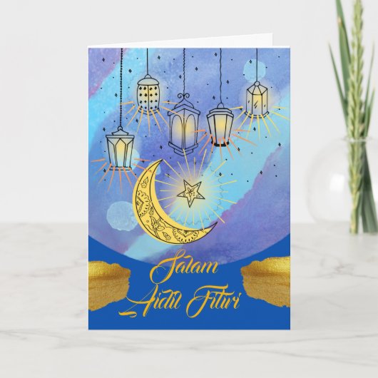 Salam Aidil Fitiri Lanterns bei Nacht Karte (Vorderseite)