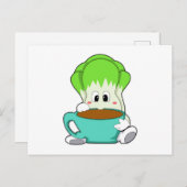 Salat mit Tasse Kaffee Postkarte (Vorne/Hinten)