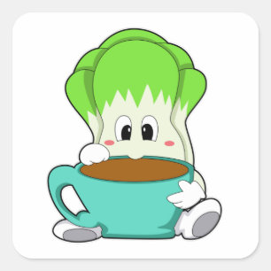 Salat mit Tasse Kaffee Quadratischer Aufkleber