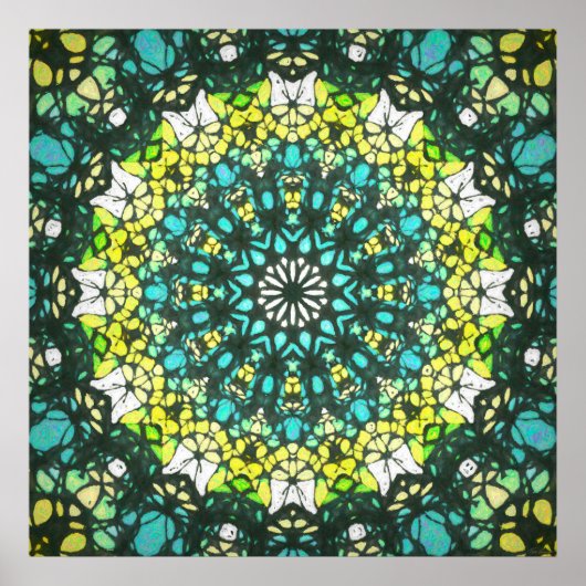 Salatschleuderer – Grün-gelbes Mandala-Muster Poster (Vorne)
