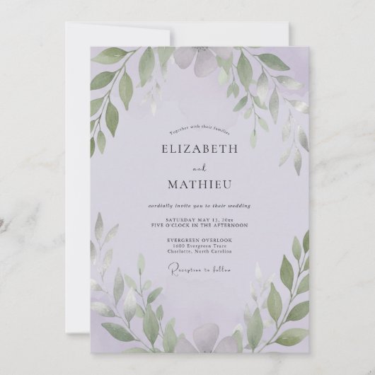 Salbei-Amethyst-Blatt-Hochzeit Einladung (Vorderseite)