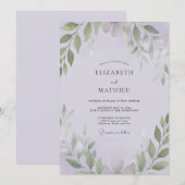 Salbei-Amethyst-Blatt-Hochzeit Einladung (Vorne/Hinten)