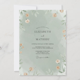 Salbei-Aprikosen-Hochzeit mit Blättern Einladung
