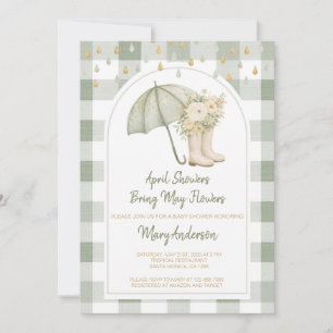 Salbei April-Schauer Grün Gingham Baby Shower Einladung