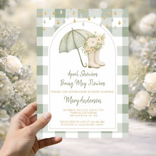 Salbei April-Schauer Grün Gingham Baby Shower Einladung