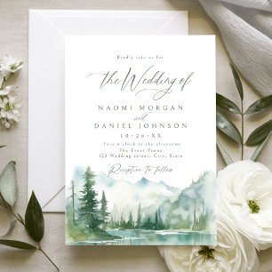 Salbei-Aquarell-Bergwald-Rustikale-Hochzeit Einladung