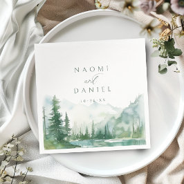 Salbei-Aquarell-Bergwald-Rustikale-Hochzeit Serviette