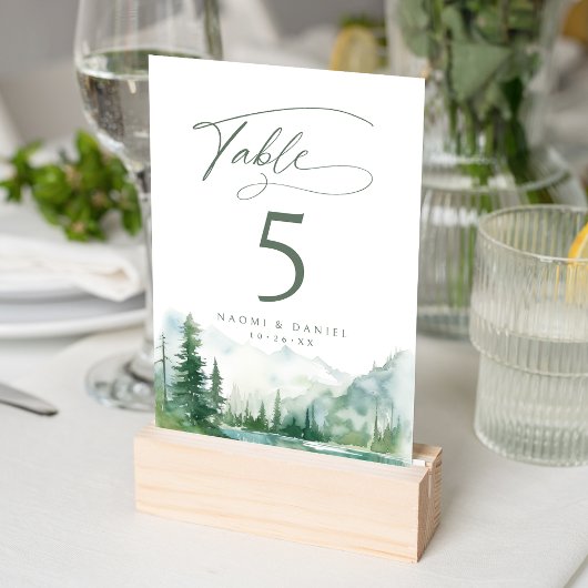 Salbei-Aquarell-Bergwald-Rustikale-Hochzeit Tischnummer