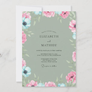Salbei Azure Rosa Blütenhochzeit Einladung