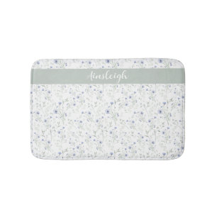 Salbei-Blau-Aquarell-Wildblumen-Monogramm-Name Badematte