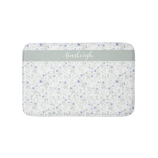 Salbei-Blau-Aquarell-Wildblumen-Monogramm-Name Badematte (Vorderseite)